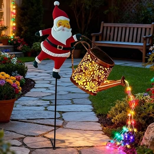 Santa Watering Can Christmas Garden Light