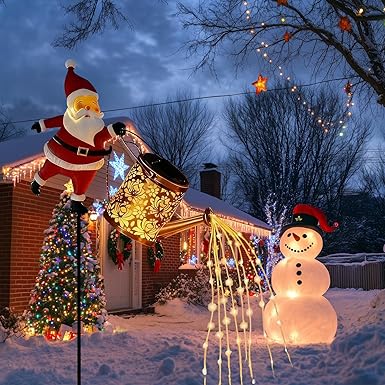 Santa Watering Can Christmas Garden Light
